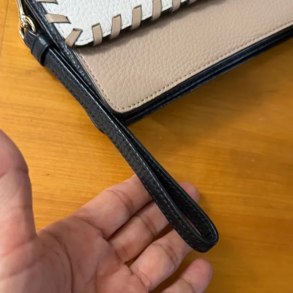 Coach Two-Tone Cream & Taupe Leather Crossbody Wristlet with Black Strap - Picture 16 of 16